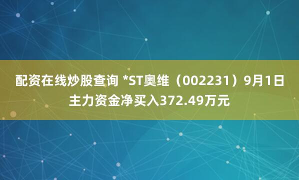 配资在线炒股查询 *ST奥维（002231）9月1日主力资金净买入372.49万元
